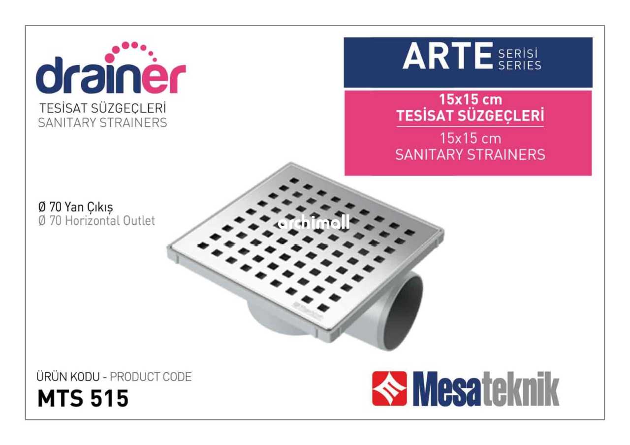 Mesa Teknik Arte Krom Yer Sifonu 15*15 Q70 Yandan