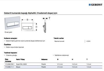 Geberit Alpha50 Kumanda Kapağı Siyah