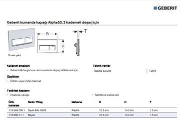 Geberit Alpha50 Kumanda Kapağı Beyaz