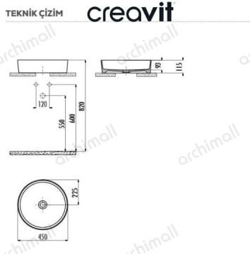 Creavit Loop 45 cm Mat Beyaz Çanak Lavabo