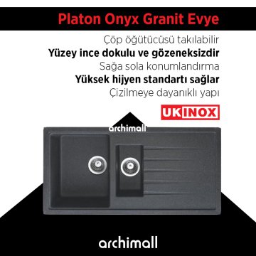 Ukinox Platon Onyx Siyah Renk Granit Evye