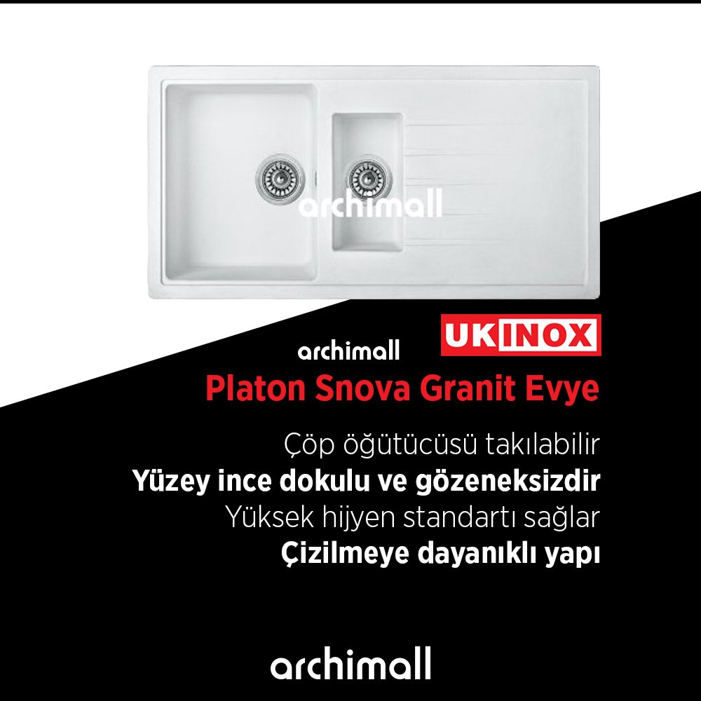 Ukinox Platon Snova Beyaz Renk Granit Evye