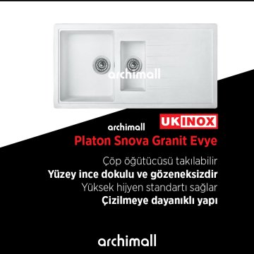 Ukinox Platon Snova Beyaz Renk Granit Evye