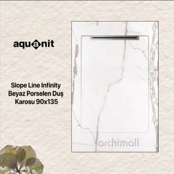 Aquanit 80x120 Slope Line İnfinity Beyaz Porselen Duş Karosu