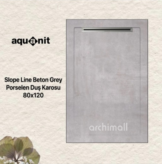 Aquanit 80x120 Slope Line Beton Grey Porselen Duş Karosu