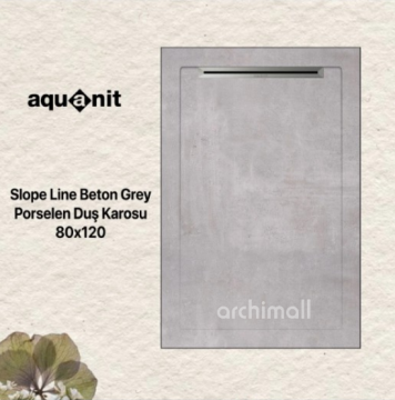 Aquanit 80x120 Slope Line Beton Grey Porselen Duş Karosu