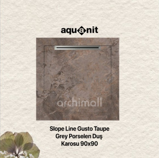 Aquanit 90X90 Slope Line Gusto Taupe Grey Porselen Duş Karosu