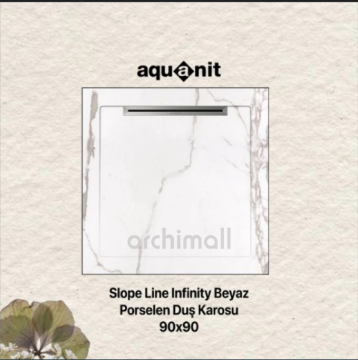 Aquanit 90X90 Slope Line İnfinity Beyaz Porselen Duş Karosu
