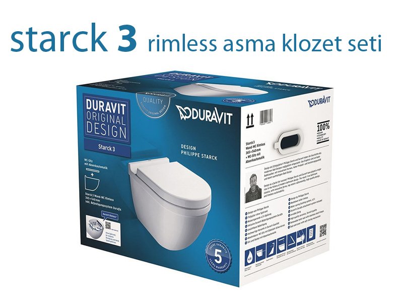 Duravit Starck 3 Rimless Asma Klozet 54 cm + Amortisörlü Klozet Kapak