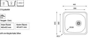 Ukinox Apollo 465 Sağ Tezgah Üstü Çelik Evye