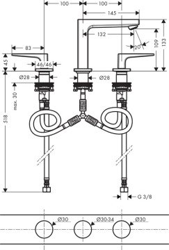 Hansgrohe Metropol 3 Delikli Lavabo Bataryası 32514000