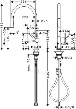 Hansgrohe Talis Select M51 Eviye Bataryası 1 Jet 72820000