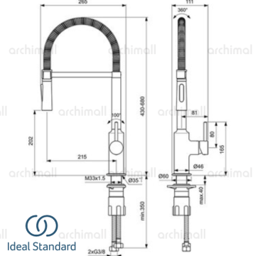 İdeal Standard Ceralook Profesyonel Evye Bataryası Rose