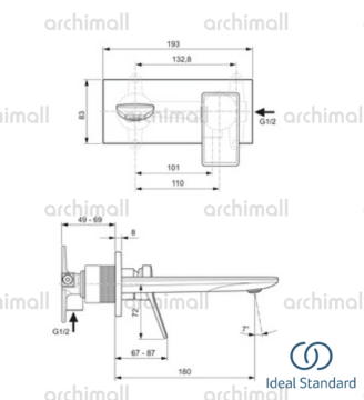 İdeal Standard Conca Ankastre Lavabo Bataryası Gold