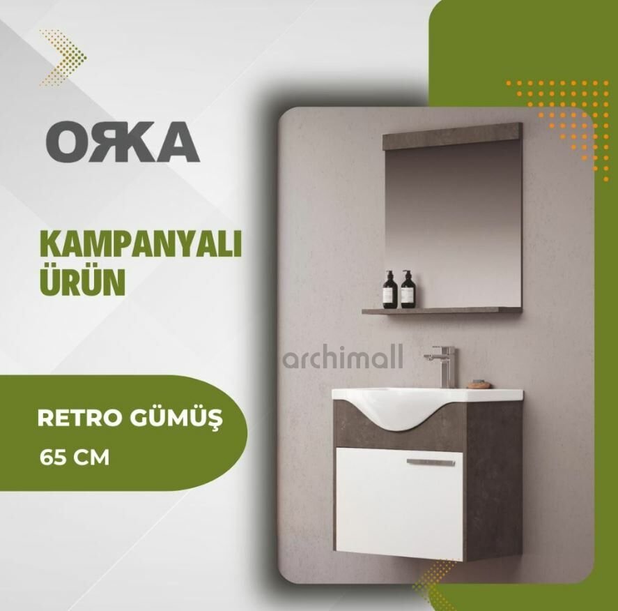 Orka Life 65 Cm Asma Banyo Dolabı Retro Gümüş