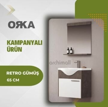 Orka Life 65 Cm Asma Banyo Dolabı Retro Gümüş