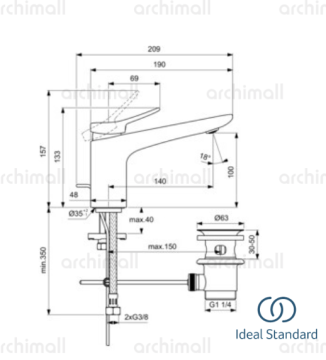 İdeal Standard Conca Grande Lavabo Bataryası Gold