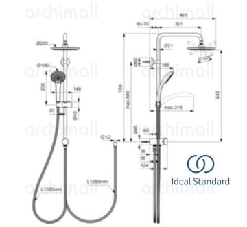 İdeal Standard Ceratwist T20 Oval Duş Kolonu Krom
