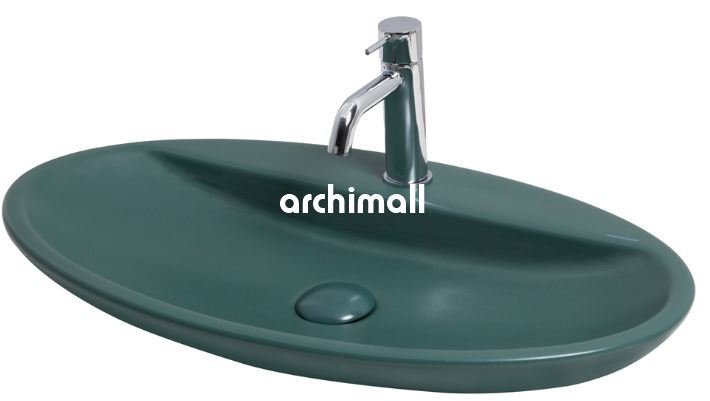 Sarin Batarya Delikli 72x40cm Tezgahüstü Lavabo Mat Zümrüt