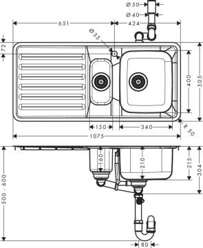 Hansgrohe S4111-F540 Damlalıklı Paslanmaz Çelik Evye 43342800