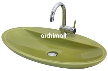 Sarin Batarya Delikli 72x40cm Tezgahüstü Lavabo Yosun Yeşili