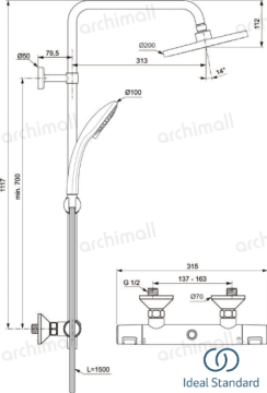 İdeal Standard Ceratherm T25 Termostatik Duş Sistemi Siyah
