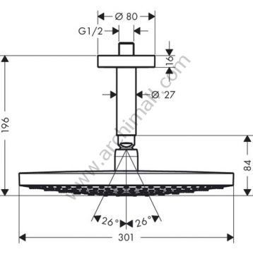 Hansgrohe Raindance Select S 300 2 Jet Tepe Duşu Tavan Bağlantısı İle 27337000