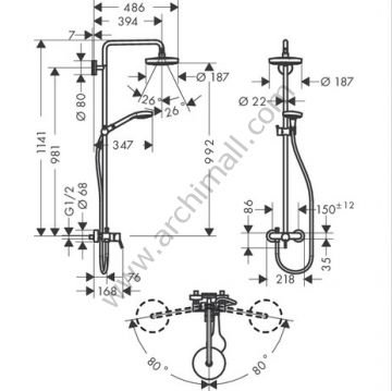 Hansgrohe Croma Select S 180 2 Jet Duş Kolonu Bataryalı 27255400