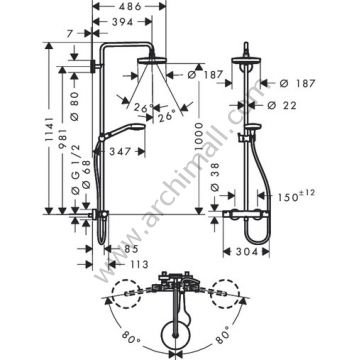 Hansgrohe Croma Select S 180 2 Jet Duş Kolonu 27253400