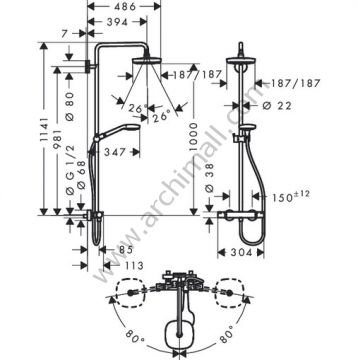 Hansgrohe Croma Select E 180 2 Jet Duş Kolonu 27256400