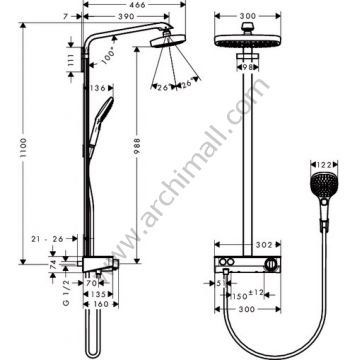 Hansgrohe Raindance Select E 300 2 Jet Duş Kolonu 27126000