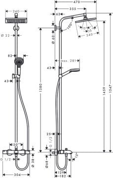 Hansgrohe Crometta E 240 Termostatik Kare Duş kolonu 27298000