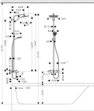 Hansgrohe Crometta E 240 Termostatik Kare Duş kolonu 27298000