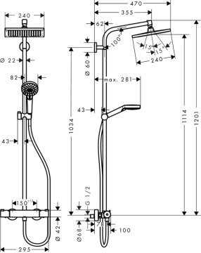 Hansgrohe Crometta E 240 Termostatik Kare Duş Kolonu 27281000