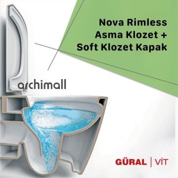Güral Nova Rimless Kanalsız Asma Klozet + Soft Klozet Kapak
