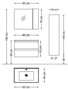 Badella Bergama 85 V6 Banyo Dolabı