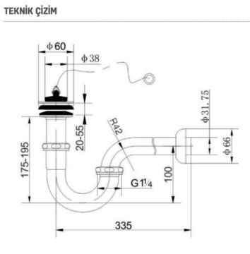 Krom Lavabo Sifonu Süzgeçli 33 cm
