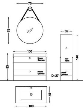 Badella Meloni 100 V1 Banyo Dolabı