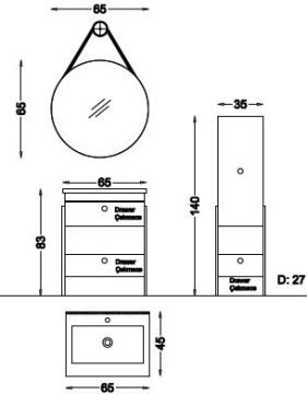 Badella Melonı 65 V2 Banyo Dolabı