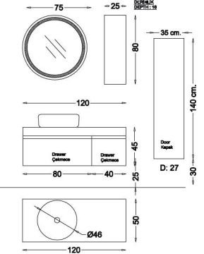 Badella Moderno 120 V21 Banyo Dolabı