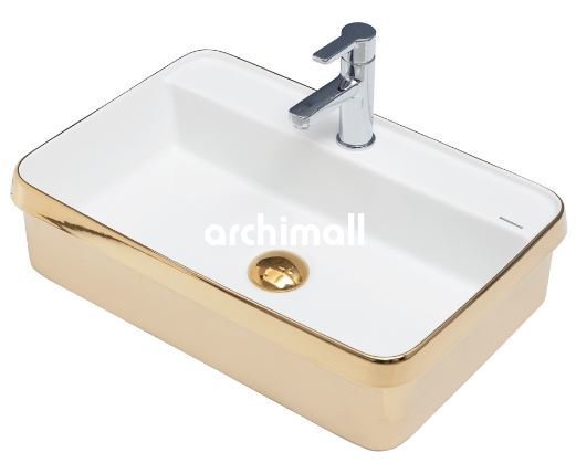 LyraBD 60x40cm Gömme Lavabo Altın Beyaz