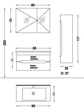 Badella Smile 85 V1 Banyo Dolabı