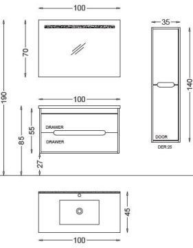 Badella Toledo 100 V1 Banyo Dolabı