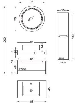 Badella Yoga 85 V2 Banyo Dolabı