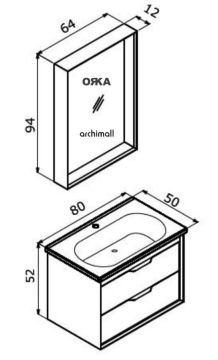 Orka Clay 80 cm Çift Çekmeceli Asma Banyo Dolabı