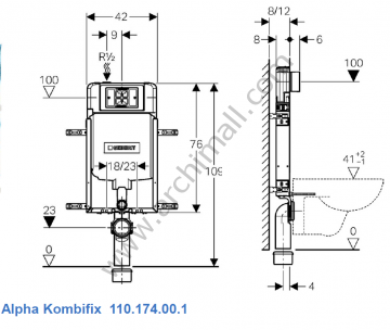Geberit Alpha Kombifix 8 cm gömme Rezervuar + Mat Krom Buton