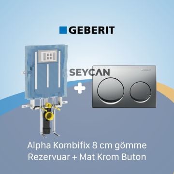 Geberit Alpha Kombifix 8 cm gömme Rezervuar + Mat Krom Buton