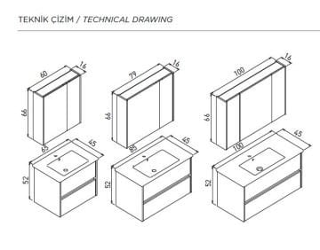 Orka Arno 65 cm Çekmeceli Asma Banyo Dolabı