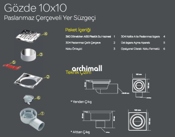 Say Çelik Ege 10x10 Parlak Krom Yer Süzgeci Q32 Yandan Çıkışlı