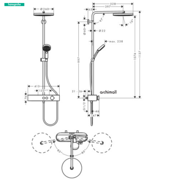 Hansgrohe Pulsify S 260 1jet EcoSmart Duş Kolonu 24221000